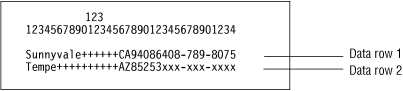 This figure shows two data rows containing city, state, zip code, and phone information.